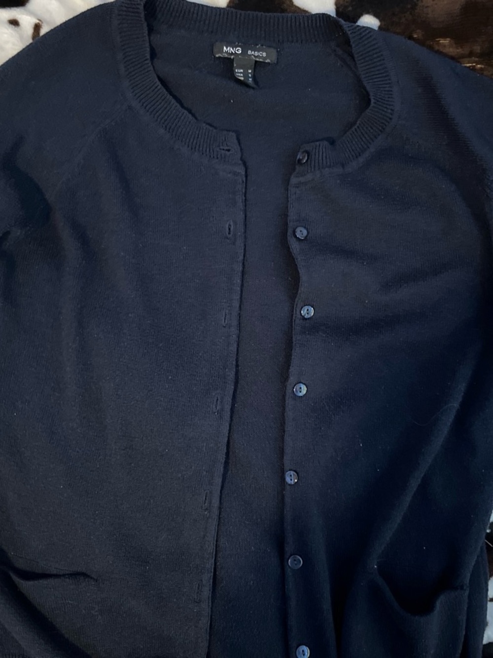 Mango Navy Crew Neck Button-Front Cardigan